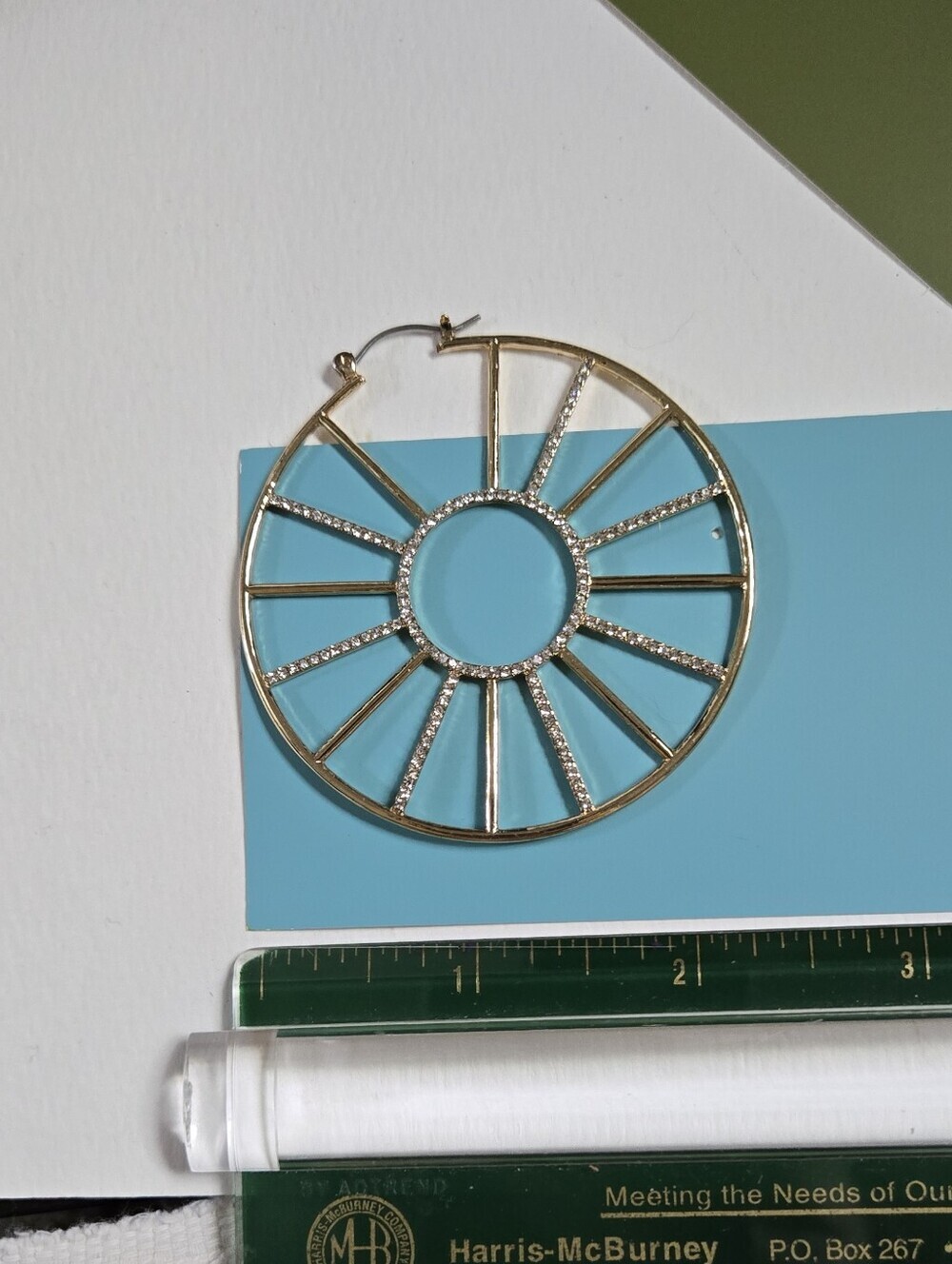 Fashion Jewelry Gold Hoop Sunburst Earrings with Crystal Accents - Picture 7 of 16